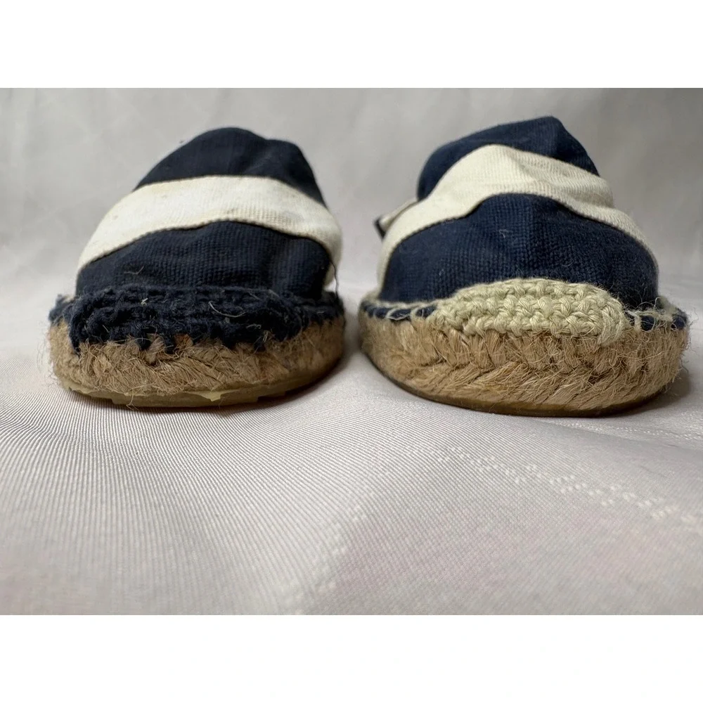 SOLUDOS Womens Navy White Striped Canvas Espadrille Flats Sz 36 Slip On Nautical